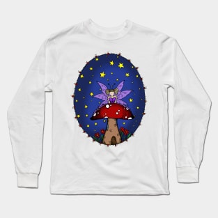 Lilac Fairy Mushroom House Stary Night Long Sleeve T-Shirt